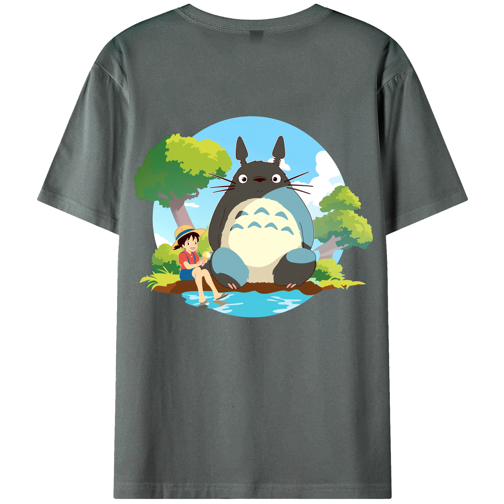 （画像用） となりのトトロ 草壁メイ 草壁サツキ My Neighbor Totoro Satsuki Kusakabe Mei Kusakabe 綿100％ メンズ半袖Tシャツ（バックプリント） 通気性